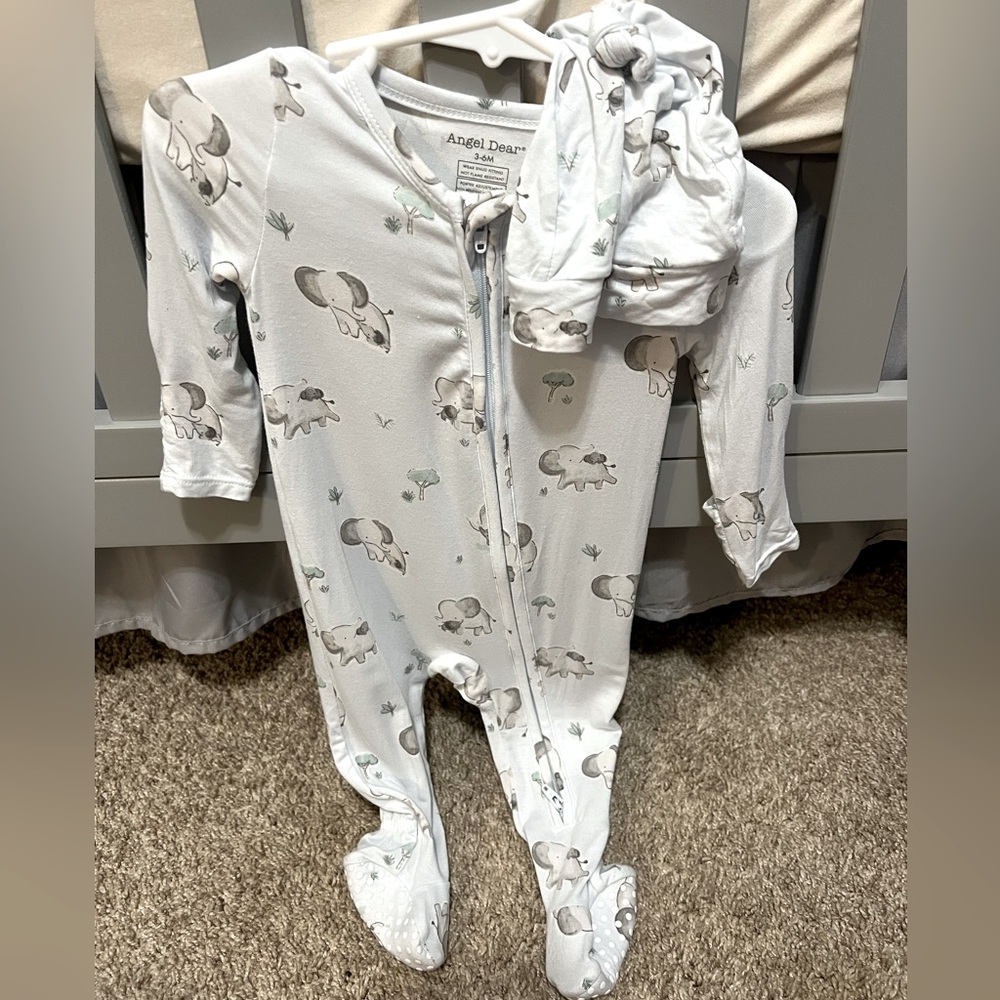 Angel Dear Baby Footie - Light Gray with Animal Print